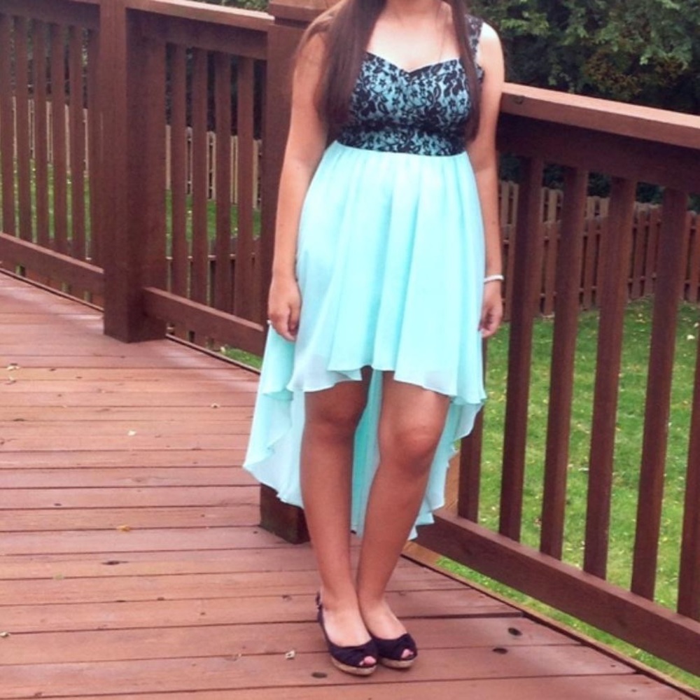 B. DARLIN Turquoise Blue High Low Dress • Size 3/4